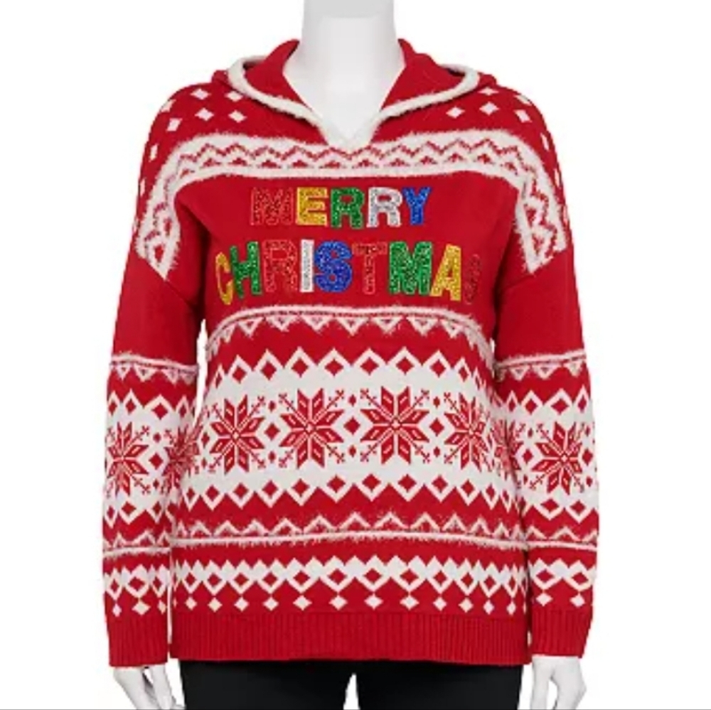 Merry christmas sequined graphic howonderful additionoded ugly sweater sz Small